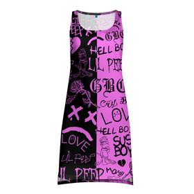 Платье-майка 3D с принтом LIL PEEP LOGOBOMBING BLACK PINK в Санкт-Петербурге, 100% полиэстер | полуприлегающий силуэт, широкие бретели, круглый вырез горловины, удлиненный подол сзади. | lil peep | lil prince | pink | зарубежная музыка | лил пип | маленький принц