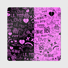 Магнит виниловый Квадрат с принтом LIL PEEP LOGOBOMBING BLACK PINK в Санкт-Петербурге, полимерный материал с магнитным слоем | размер 9*9 см, закругленные углы | lil peep | lil prince | pink | зарубежная музыка | лил пип | маленький принц