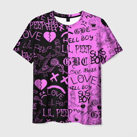 Мужская футболка 3D с принтом LIL PEEP LOGOBOMBING BLACK PINK в Санкт-Петербурге, 100% полиэфир | прямой крой, круглый вырез горловины, длина до линии бедер | lil peep | lil prince | pink | зарубежная музыка | лил пип | маленький принц