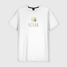 Мужская футболка хлопок Slim с принтом Go vegan #3 в Санкт-Петербурге, 92% хлопок, 8% лайкра | приталенный силуэт, круглый вырез ворота, длина до линии бедра, короткий рукав | Тематика изображения на принте: avocado | go | govegan | vegan | vegetarian | авокадо | веган | веганство | вегетарианство