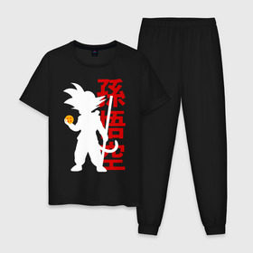 Мужская пижама хлопок с принтом Dragon Ball Goku в Санкт-Петербурге, 100% хлопок | брюки и футболка прямого кроя, без карманов, на брюках мягкая резинка на поясе и по низу штанин
 | anime | db | dragon ball | kawai | manga | su | training | zet | брутальный | воин | герой | главный | зарядка | из | кавай | крутой | кулак | лицо | малыш | манга | мастер | мелкий | милый | мотивация | мяч | мячик | надпись | облако