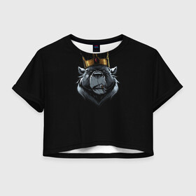 Женская футболка Crop-top 3D с принтом king в Санкт-Петербурге, 100% полиэстер | круглая горловина, длина футболки до линии талии, рукава с отворотами | для детей | для мальчиков | для мужиков | для мужчин | для парней | корона | медведь | россия | царь | черная