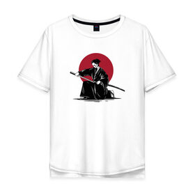 Мужская футболка хлопок Oversize с принтом Японский самурай, Самурай в Санкт-Петербурге, 100% хлопок | свободный крой, круглый ворот, “спинка” длиннее передней части | 