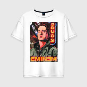 Женская футболка хлопок Oversize с принтом EMINEM NEON в Санкт-Петербурге, 100% хлопок | свободный крой, круглый ворот, спущенный рукав, длина до линии бедер
 | darkness | eminem rap | eminems | арт | музыка эминем | эминем | эминем рэп