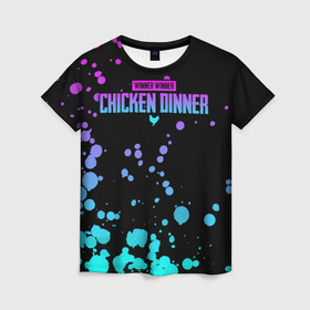 Женская футболка 3D с принтом Chicken Dinner в Санкт-Петербурге, 100% полиэфир ( синтетическое хлопкоподобное полотно) | прямой крой, круглый вырез горловины, длина до линии бедер | asia | battle | chicken | dinner | duo | epic | guide | lucky | map | miramar | mobile | mortal | pro | royale | solo | winner | битва | лут | пабг | пубг | стрим | топ