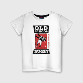 Детская футболка хлопок с принтом Old School Rugby в Санкт-Петербурге, 100% хлопок | круглый вырез горловины, полуприлегающий силуэт, длина до линии бедер | Тематика изображения на принте: rugby | регби | спорт | футбол