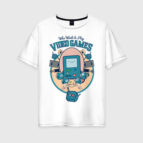 Женская футболка хлопок Oversize с принтом БиМО в Санкт-Петербурге, 100% хлопок | свободный крой, круглый ворот, спущенный рукав, длина до линии бедер
 | vdpartat | бимо | видеоигры | время приключений