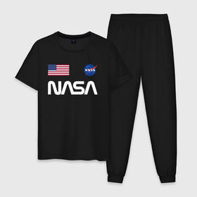 Мужская пижама хлопок с принтом NASA в Санкт-Петербурге, 100% хлопок | брюки и футболка прямого кроя, без карманов, на брюках мягкая резинка на поясе и по низу штанин
 | nasa | space | space x | илон маск | космос | наса