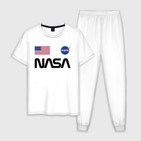 Мужская пижама хлопок с принтом NASA \ НАСА в Санкт-Петербурге, 100% хлопок | брюки и футболка прямого кроя, без карманов, на брюках мягкая резинка на поясе и по низу штанин
 | nasa | space | space x | илон маск | космос | наса