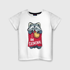 Детская футболка хлопок с принтом очаровательный воришка в Санкт-Петербурге, 100% хлопок | круглый вырез горловины, полуприлегающий силуэт, длина до линии бедер | воришка | енот | енотик | животное | животные | забавный | милый | мультяшный | няшный | очаровательный | печенье | печеньки | смешной