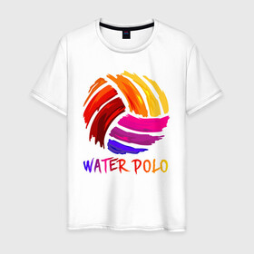 Мужская футболка хлопок с принтом Мяч для водного поло в Санкт-Петербурге, 100% хлопок | прямой крой, круглый вырез горловины, длина до линии бедер, слегка спущенное плечо. | Тематика изображения на принте: polo | water polo | вода | водное поло | водный спорт | плавание | пловец | поло | спорт