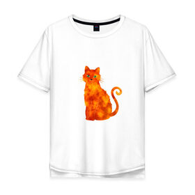 Мужская футболка хлопок Oversize с принтом Рыжий кот в Санкт-Петербурге, 100% хлопок | свободный крой, круглый ворот, “спинка” длиннее передней части | 