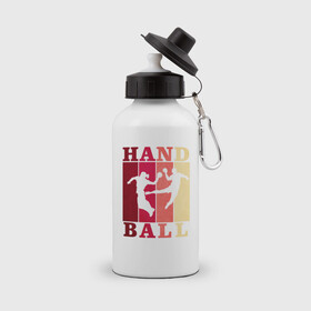 Бутылка спортивная с принтом Handball в Санкт-Петербурге, металл | емкость — 500 мл, в комплекте две пластиковые крышки и карабин для крепления | Тематика изображения на принте: hand ball | handball | play | игра | игра в ганбол | игра с мячом | мяч | руки | футбол