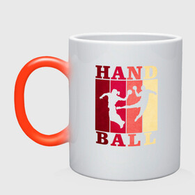 Кружка хамелеон с принтом Handball в Санкт-Петербурге, керамика | меняет цвет при нагревании, емкость 330 мл | hand ball | handball | play | игра | игра в ганбол | игра с мячом | мяч | руки | футбол