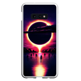 Чехол для Samsung S10E с принтом Retrowave bleeding sun в Санкт-Петербурге, Силикон | Область печати: задняя сторона чехла, без боковых панелей | cosmos | dark all day | gunship | retro wave | retrowave | stars