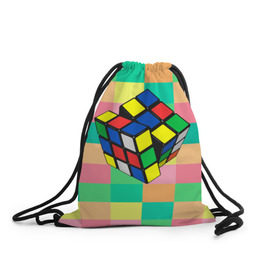 Рюкзак-мешок 3D с принтом Кубик Рубика в Санкт-Петербурге, 100% полиэстер | плотность ткани — 200 г/м2, размер — 35 х 45 см; лямки — толстые шнурки, застежка на шнуровке, без карманов и подкладки | Тематика изображения на принте: игра | интеллект | куб | кубик | рубик | ум