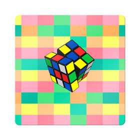 Магнит виниловый Квадрат с принтом Кубик Рубика в Санкт-Петербурге, полимерный материал с магнитным слоем | размер 9*9 см, закругленные углы | Тематика изображения на принте: игра | интеллект | куб | кубик | рубик | ум