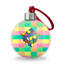 Ёлочный шар с принтом Кубик Рубика в Санкт-Петербурге, Пластик | Диаметр: 77 мм | Тематика изображения на принте: игра | интеллект | куб | кубик | рубик | ум