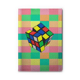 Обложка для автодокументов с принтом Кубик Рубика в Санкт-Петербурге, натуральная кожа |  размер 19,9*13 см; внутри 4 больших “конверта” для документов и один маленький отдел — туда идеально встанут права | игра | интеллект | куб | кубик | рубик | ум