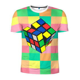 Мужская футболка 3D спортивная с принтом Кубик Рубика в Санкт-Петербурге, 100% полиэстер с улучшенными характеристиками | приталенный силуэт, круглая горловина, широкие плечи, сужается к линии бедра | Тематика изображения на принте: игра | интеллект | куб | кубик | рубик | ум