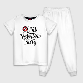 Детская пижама хлопок с принтом Anti Valentine Party в Санкт-Петербурге, 100% хлопок |  брюки и футболка прямого кроя, без карманов, на брюках мягкая резинка на поясе и по низу штанин
 | Тематика изображения на принте: 14 февраля | антивалентин | день святого  валентина | любовь | подарок