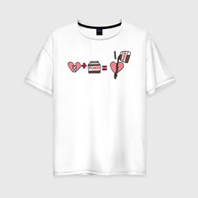 Женская футболка хлопок Oversize с принтом NUTELLA в Санкт-Петербурге, 100% хлопок | свободный крой, круглый ворот, спущенный рукав, длина до линии бедер
 | 14 февраля | антивалентин | день святого  валентина | любовь | подарок