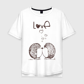 Мужская футболка хлопок Oversize с принтом Love в Санкт-Петербурге, 100% хлопок | свободный крой, круглый ворот, “спинка” длиннее передней части | 14 февраля | 23 февраля | 8 марта | в тебя | влюблен | девушке | день влюбленных | день святого валентина | для любимых | др | еж | ежи | ежик | жене | купидон | любимая | любимый | люблю | любовь | мужу | парню