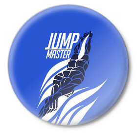 Значок с принтом Jump master в Санкт-Петербурге,  металл | круглая форма, металлическая застежка в виде булавки | cliff diving | dive | diving | swimming | плавание | прыжки в воду | спорт