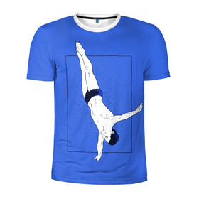 Мужская футболка 3D спортивная с принтом Dive в Санкт-Петербурге, 100% полиэстер с улучшенными характеристиками | приталенный силуэт, круглая горловина, широкие плечи, сужается к линии бедра | cliff diving | dive | diving | swimming | плавание | прыжки в воду | спорт