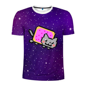 Мужская футболка 3D спортивная с принтом Nyan Cat в Санкт-Петербурге, 100% полиэстер с улучшенными характеристиками | приталенный силуэт, круглая горловина, широкие плечи, сужается к линии бедра | Тематика изображения на принте: cat | meme | nyan cat | space | youtube | животное | звезды | интернет | космос | кошка | мем | прикол | радуга | юмор | ютуб
