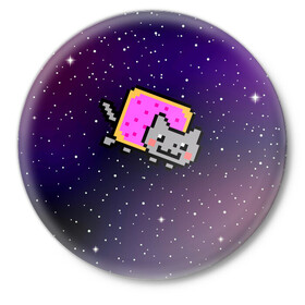 Значок с принтом Nyan Cat в Санкт-Петербурге,  металл | круглая форма, металлическая застежка в виде булавки | cat | meme | nyan cat | space | youtube | животное | звезды | интернет | космос | кошка | мем | прикол | радуга | юмор | ютуб