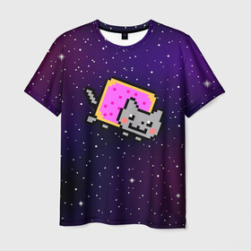 Мужская футболка 3D с принтом Nyan Cat в Санкт-Петербурге, 100% полиэфир | прямой крой, круглый вырез горловины, длина до линии бедер | cat | meme | nyan cat | space | youtube | животное | звезды | интернет | космос | кошка | мем | прикол | радуга | юмор | ютуб