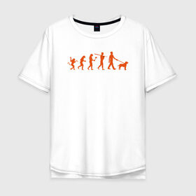 Мужская футболка хлопок Oversize с принтом Эволюция любителей собак в Санкт-Петербурге, 100% хлопок | свободный крой, круглый ворот, “спинка” длиннее передней части | венец эволюции | с собакой | собака | собаки | человека | эволюция