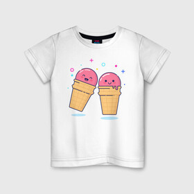 Детская футболка хлопок с принтом Мороженки в Санкт-Петербурге, 100% хлопок | круглый вырез горловины, полуприлегающий силуэт, длина до линии бедер | мороженка мороженки пара вкусняшка любовь отн