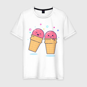 Мужская футболка хлопок с принтом Мороженки в Санкт-Петербурге, 100% хлопок | прямой крой, круглый вырез горловины, длина до линии бедер, слегка спущенное плечо. | мороженка мороженки пара вкусняшка любовь отн