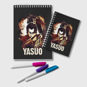 Блокнот с принтом Yasuo в Санкт-Петербурге, 100% бумага | 48 листов, плотность листов — 60 г/м2, плотность картонной обложки — 250 г/м2. Листы скреплены удобной пружинной спиралью. Цвет линий — светло-серый
 | Тематика изображения на принте: jinx | kda | league | lol | moba | pentakill | riot | rise | rus | skins | варвик | варус | воин | легенд | лига | лол | маг | стрелок | танк | чемпион