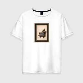 Женская футболка хлопок Oversize с принтом The Goldfinch в Санкт-Петербурге, 100% хлопок | свободный крой, круглый ворот, спущенный рукав, длина до линии бедер
 | the goldfinch | акварель | арт | голландский | животные | искусство | карел | картина | минимализм | рисунок | стиль | фабрициус | художник | щегол