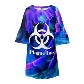 Детское платье 3D с принтом PLAGUE INC. в Санкт-Петербурге, 100% полиэстер | прямой силуэт, чуть расширенный к низу. Круглая горловина, на рукавах — воланы | molecule | plague inc | абстракция | бактерии | вирус | клетки | медицина | микробы | молекулы | наука | нейрон | нейроны | планета | текстура | текстуры | формула