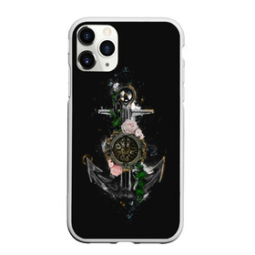 Чехол для iPhone 11 Pro Max матовый с принтом якорь с компасом и цветами в Санкт-Петербурге, Силикон |  | компас | моряк | розы | темный принт | цветы | якорь