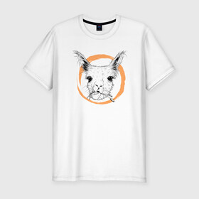 Мужская футболка премиум с принтом Животное в Санкт-Петербурге, 92% хлопок, 8% лайкра | приталенный силуэт, круглый вырез ворота, длина до линии бедра, короткий рукав | альпака | голова | животное | лама | лиса | урод | чб | эмоция