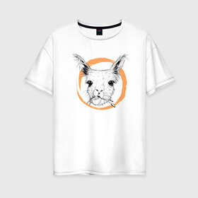 Женская футболка хлопок Oversize с принтом Животное в Санкт-Петербурге, 100% хлопок | свободный крой, круглый ворот, спущенный рукав, длина до линии бедер
 | альпака | голова | животное | лама | лиса | урод | чб | эмоция