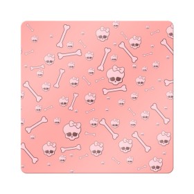 Магнит виниловый Квадрат с принтом Cute bones в Санкт-Петербурге, полимерный материал с магнитным слоем | размер 9*9 см, закругленные углы | bone | pink | pink skull | skeleton | skull | кости | розовый | череп