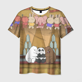 Мужская футболка 3D с принтом We Bare Bear в Санкт-Петербурге, 100% полиэфир | прямой крой, круглый вырез горловины, длина до линии бедер | grizzly | ice bear | panda | the three bare bears | vdzajul | we bare bears | белый | вся правда о медведях | гризли | панда | правда