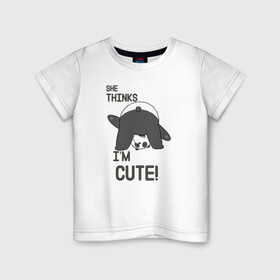Детская футболка хлопок с принтом She thinks в Санкт-Петербурге, 100% хлопок | круглый вырез горловины, полуприлегающий силуэт, длина до линии бедер | grizzly | ice bear | panda | the three bare bears | vdzajul | we bare bears | белый | вся правда о медведях | гризли | панда | правда