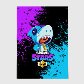 Постер с принтом Brawl Stars Leon Shark в Санкт-Петербурге, 100% бумага
 | бумага, плотность 150 мг. Матовая, но за счет высокого коэффициента гладкости имеет небольшой блеск и дает на свету блики, но в отличии от глянцевой бумаги не покрыта лаком | brawl stars | crow | game | leon | бравл | бравл стар | бравл старс | ворон | ворона | детская | детям | игра | компьютерная игра | кров | леон | персонаж | развлечение