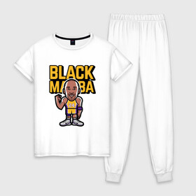 Женская пижама хлопок с принтом Kobe - Black Mamba в Санкт-Петербурге, 100% хлопок | брюки и футболка прямого кроя, без карманов, на брюках мягкая резинка на поясе и по низу штанин | basketball | black | bryant | game | james | kobe | kobebryant | lakers | lebron | los angeles | mamba | nba | rip | slam dunk | баскетбол | баскетболист | брайант | браянт | джеймс | игрок | коби | леброн | лейкерс | лос анджеле