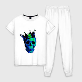 Женская пижама хлопок с принтом Skeleton King в Санкт-Петербурге, 100% хлопок | брюки и футболка прямого кроя, без карманов, на брюках мягкая резинка на поясе и по низу штанин | anime | boy | dead inside | depression | dota | emo | girl | goth | ivs | leave me alone | lil peep | rap | грусть | депрессия | мода | молодежь | одежда | одиночество | розы | слезы | стиль