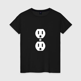 Женская футболка хлопок с принтом Розетка (парная) в Санкт-Петербурге, 100% хлопок | прямой крой, круглый вырез горловины, длина до линии бедер, слегка спущенное плечо | любовь | отношения | пара | электричество