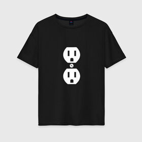 Женская футболка хлопок Oversize с принтом Розетка (парная) в Санкт-Петербурге, 100% хлопок | свободный крой, круглый ворот, спущенный рукав, длина до линии бедер
 | любовь | отношения | пара | электричество