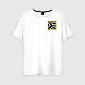 Женская футболка хлопок Oversize с принтом иллюзия в Санкт-Петербурге, 100% хлопок | свободный крой, круглый ворот, спущенный рукав, длина до линии бедер
 | желтый | иллюзия | клетки | мода | необычно | прикольно | пространство | стильно. | черно белый